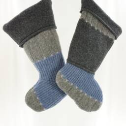 Christmas Stocking Wool Felt Steel Grey Denim Repurposed Winter Sweater Recycled Upcycled 344 - thumbnail 4