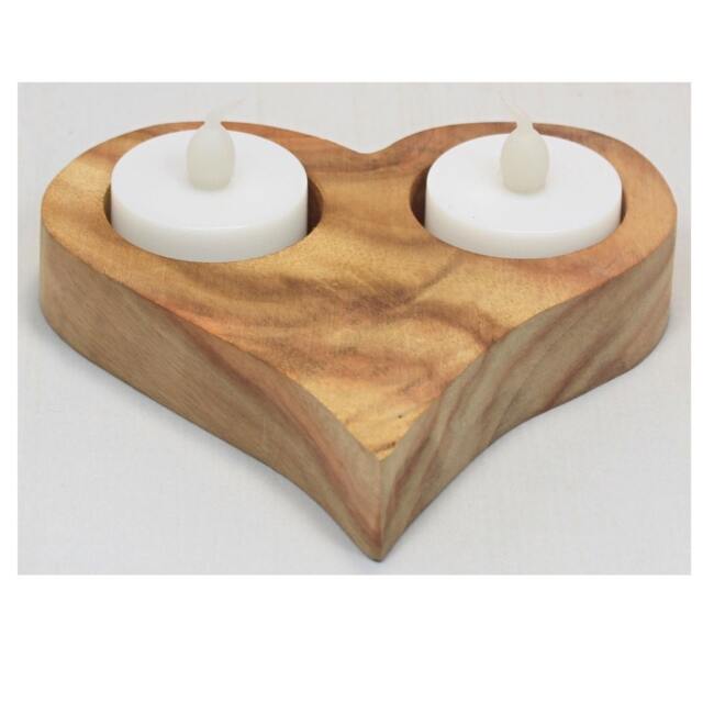 Handmade Camphor Wood Heart Tea Light Holder Valentine's Gift - image 1
