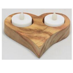 Handmade Camphor Wood Heart Tea Light Holder Valentine's Gift - thumbnail 1