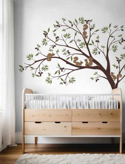 Squirrel Tree Wall Decals Woodland Nursery Decor, Removable Stickers - image 1