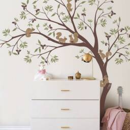 Squirrel Tree Wall Decals Woodland Nursery Decor, Removable Stickers - thumbnail 2