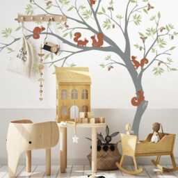 Squirrel Tree Wall Decals Woodland Nursery Decor, Removable Stickers - thumbnail 3