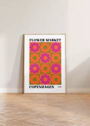 Flower Market Print, Retro 70S Print Poster, Aesthetic Floral Copenhagen Power Art - thumbnail 1