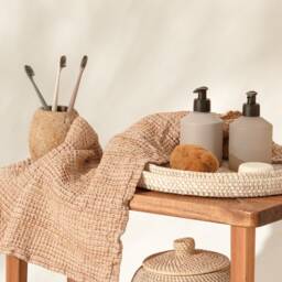 4-Towel Set - Of 2 Hand & Bath Towels - Various Colours Waffle Linen Cotton Natural Towel Of 4 - thumbnail 3