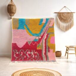 Handmade Pink Berber Rug Authentic Moroccan Shag Wool Carpet - thumbnail 1