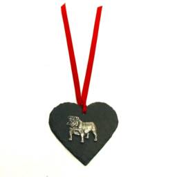 English Bulldog Slate Heart Ornament, Dog Christmas Decoration, Holiday Decor - thumbnail 2