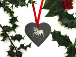 English Bulldog Slate Heart Ornament, Dog Christmas Decoration, Holiday Decor - thumbnail 1