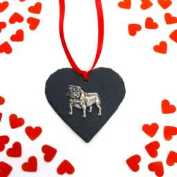 English Bulldog Slate Heart Ornament, Dog Christmas Decoration, Holiday Decor - thumbnail 3