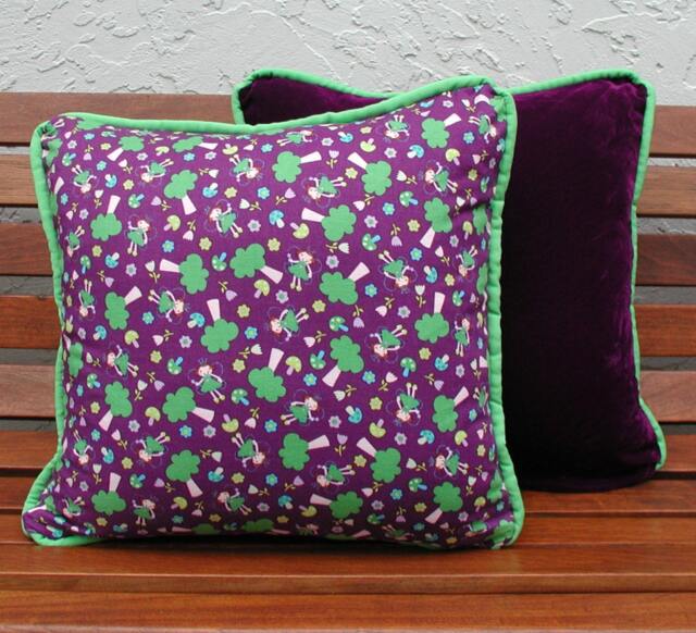 Purple Velvet Fairy Pillow, Lime Green Trim, Girls Bedroom Decor - image 1