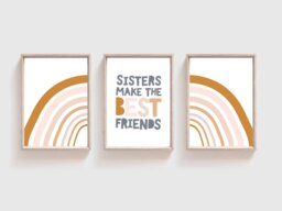 Set Of 3 Sister Prints, Girls Bedroom Wall Art, Quote, Boho Rainbow, Playroom Shared - thumbnail 1