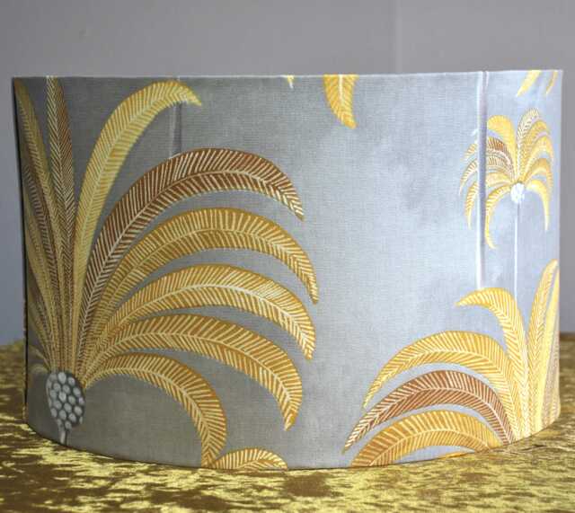 Handmade Art Deco Lampshade Mustard Palm Tree Print With Gold Lining - image 1