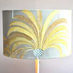 Handmade Art Deco Lampshade Mustard Palm Tree Print With Gold Lining - thumbnail 2