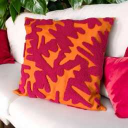 Hand Tufted Punch Needle Pillow Cover Pink On Orange Psychedelic Cushion - thumbnail 2