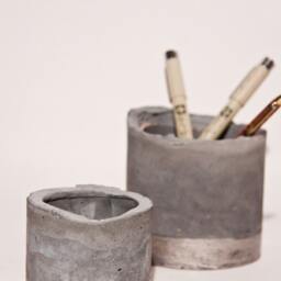 Large Concrete Planter Vessel Catchall Tealight Holder With Metalic Gilding Detail - thumbnail 2