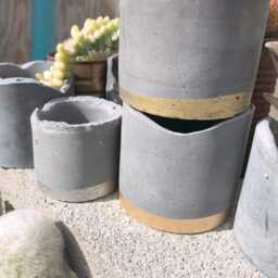 Large Concrete Planter Vessel Catchall Tealight Holder With Metalic Gilding Detail - thumbnail 3