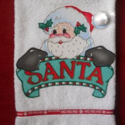Christmas Santa Appliqued Bathroom Hand Towel Vintage Holiday Decor - thumbnail 3