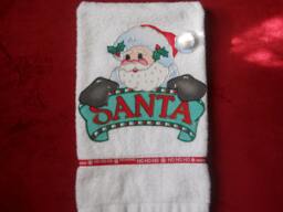 Christmas Santa Appliqued Bathroom Hand Towel Vintage Holiday Decor - thumbnail 1