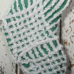 Fluffy Green & White Vintage Chenille Christmas Stocking With Matching Cuff - Wedding Ring, Flower - thumbnail 2