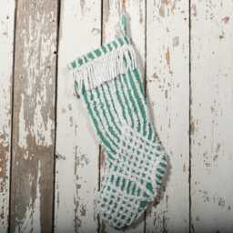 Fluffy Green & White Vintage Chenille Christmas Stocking With Matching Cuff - Wedding Ring, Flower - thumbnail 3