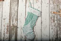 Fluffy Green & White Vintage Chenille Christmas Stocking With Matching Cuff - Wedding Ring, Flower
