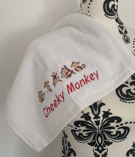 Monkey Towel - Personalised Face Cloth/Hand Bath = Embroidered - image 1