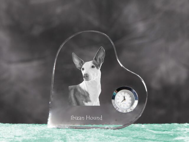 Ibizan Hound - Crystal Clock in The Shape Of A Heart With Image Pure-Bred Dog - image 1
