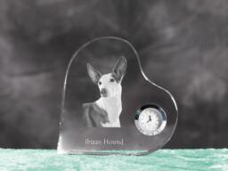 Ibizan Hound - Crystal Clock in The Shape Of A Heart With Image Pure-Bred Dog - thumbnail 1