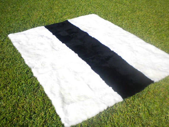 Big Unique Genuine Patchwork Sheepskin Rug - Soft Natural Hair Sheep Skin Real Pelt Fur Color White Black - image 1