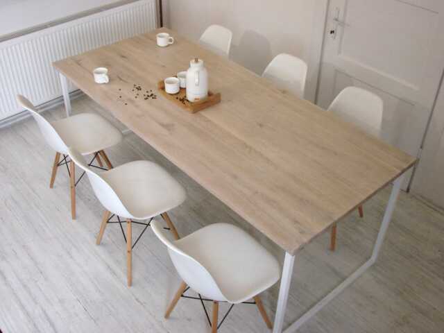 Scandinavian Modern Dining Table Basic Fem, Handmade Contemporary Steel Frame Table, For Room, Bleached Wood - image 1