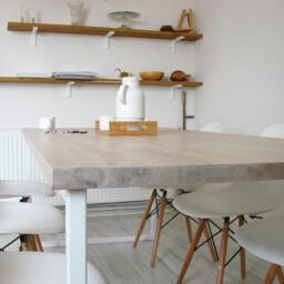Scandinavian Modern Dining Table Basic Fem, Handmade Contemporary Steel Frame Table, For Room, Bleached Wood - thumbnail 2