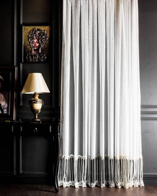 Embroidered White Sheer Curtain Luxury Rod Pocket, Custom Size - image 1