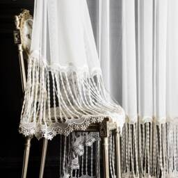 Embroidered White Sheer Curtain Luxury Rod Pocket, Custom Size - thumbnail 3