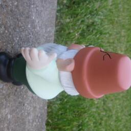 Ceramic Garden Gnome Statue, Welcoming Arms, Cute Gnome Yard Art With A Flower Pot Hat - thumbnail 4
