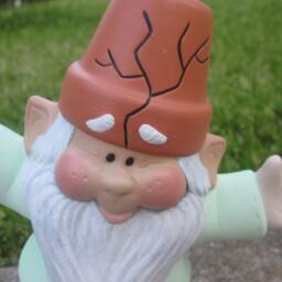 Ceramic Garden Gnome Statue, Welcoming Arms, Cute Gnome Yard Art With A Flower Pot Hat - thumbnail 3