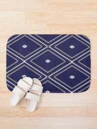 Plush Bath Mat, Southwestern Geometric, Navy White Beige, Desert Cowboy Rug, Western Bathroom Decor, Modern Boho Rug