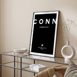 Connecticut Black & White Typography Wall Art Print - Custom Any Colour Us State United States Of America Usa - thumbnail 1
