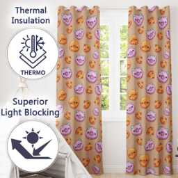 Cute Halloween Donuts Pumpkin Lollipop Seamless Pattern Peach Background Readymade Eyelet Ring Top Thermal 100% Blackout Curtains - thumbnail 3