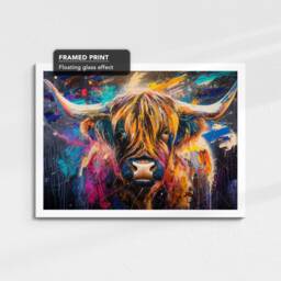 Highland Cow Rainbow Animal Pet Art Abstract Oil Painting Framed Poster Print & Canvas Wall Decor Bedroom Home Interior Gift - thumbnail 3