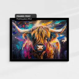 Highland Cow Rainbow Animal Pet Art Abstract Oil Painting Framed Poster Print & Canvas Wall Decor Bedroom Home Interior Gift - thumbnail 2