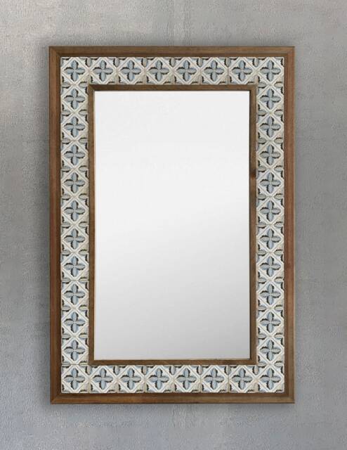 Mirror Wall Decor, Natural Stone, Design Tile Mirror, Decoration, Mosaic Art, Christmas Gift, New Home Gift, Travertine Wooden - image 1
