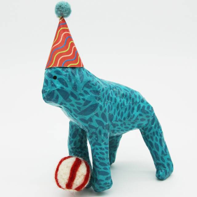 Blue Paper Mache Gorilla With Needle Felt Ball - image 1