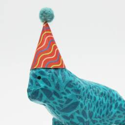 Blue Paper Mache Gorilla With Needle Felt Ball - thumbnail 2
