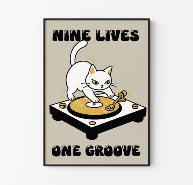 Retro Cat Dj Art Print - Mid-Century Modern Music Decor - image 1