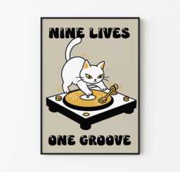 Retro Cat Dj Art Print - Mid-Century Modern Music Decor - thumbnail 1