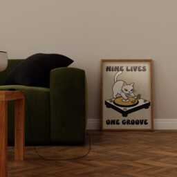 Retro Cat Dj Art Print - Mid-Century Modern Music Decor - thumbnail 3