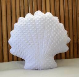 White Minky Dot Scallop Shell Pillow Nautical Coastal Decor - thumbnail 1