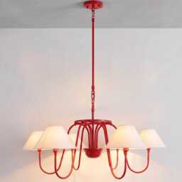 Chandelier Light -Contemporary Matte Red 6 With White Fabric Shade - Artistic Modern Hanging Fixture For Stylish Home Decor - thumbnail 4