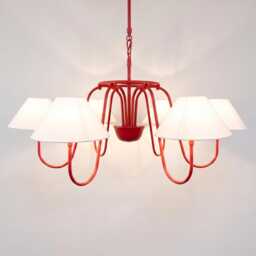 Chandelier Light -Contemporary Matte Red 6 With White Fabric Shade - Artistic Modern Hanging Fixture For Stylish Home Decor - thumbnail 3