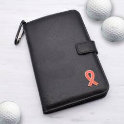 Red Ribbon Design - Personalised Leatherette Golf Organiser Complete With Divot Repairer, Marker, Tees, Scorecard & Pencils