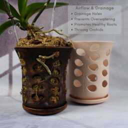 Orchid Pot With Holes. Big Planter Succulent Pot. Flower Clay Orchid - thumbnail 2